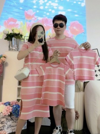 粉色條紋親子裝
