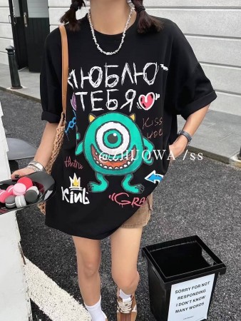 卡通英文字棉T 
