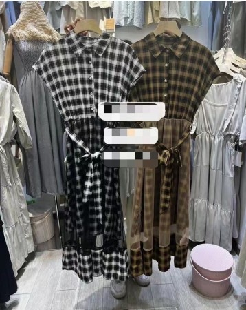 下拼紗格紋長洋 