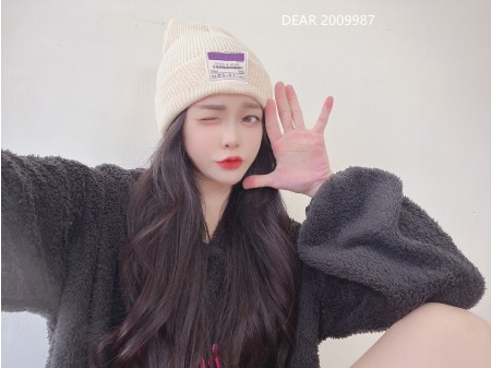 配色小紫標毛線帽 