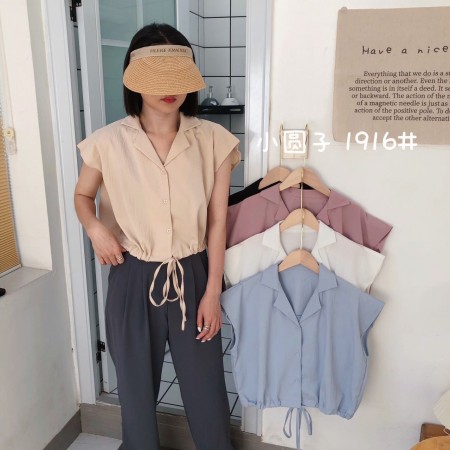 包袖下綁短版襯衫