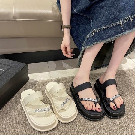 厚底水鑽拖鞋35-40(L