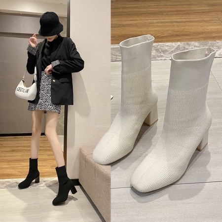 彈力織面方頭襪短靴35-42(L