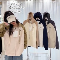 M字刺繡撞色連帽外套