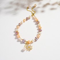  水鑽雪花天然淡水珍珠抽拉式手鏈