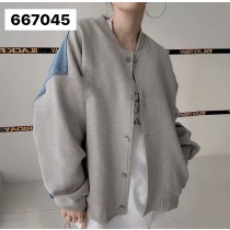 複合棉背拚牛仔開釦外套