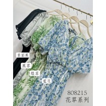 交叉v領荷葉袖收腰花洋