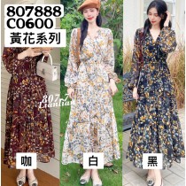 交叉v領腰綁花長洋(超多花色)