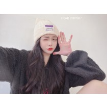 配色小紫標毛線帽 