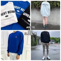 簡約小熊造型寬鬆落肩情侶款大學T