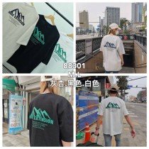 韓國更多擴展山脈造型寬鬆落肩情侶款短T