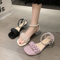 網紗一字水晶高跟涼鞋35-40(L
