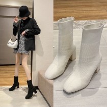 彈力織面方頭襪短靴35-42(L