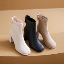 韓系軟皮粗跟裸短靴34-40(L